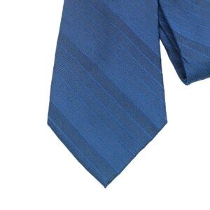 Van Heusen Silk Tie Men’s 60” Solid Blue Ribbed Stripe Corpcore Classic New